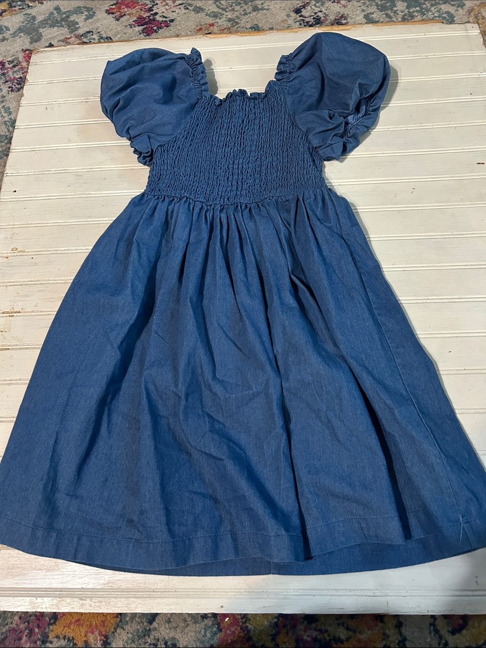 Bonnie Jean Blue Puff Sleeve Smocked Denim Dress